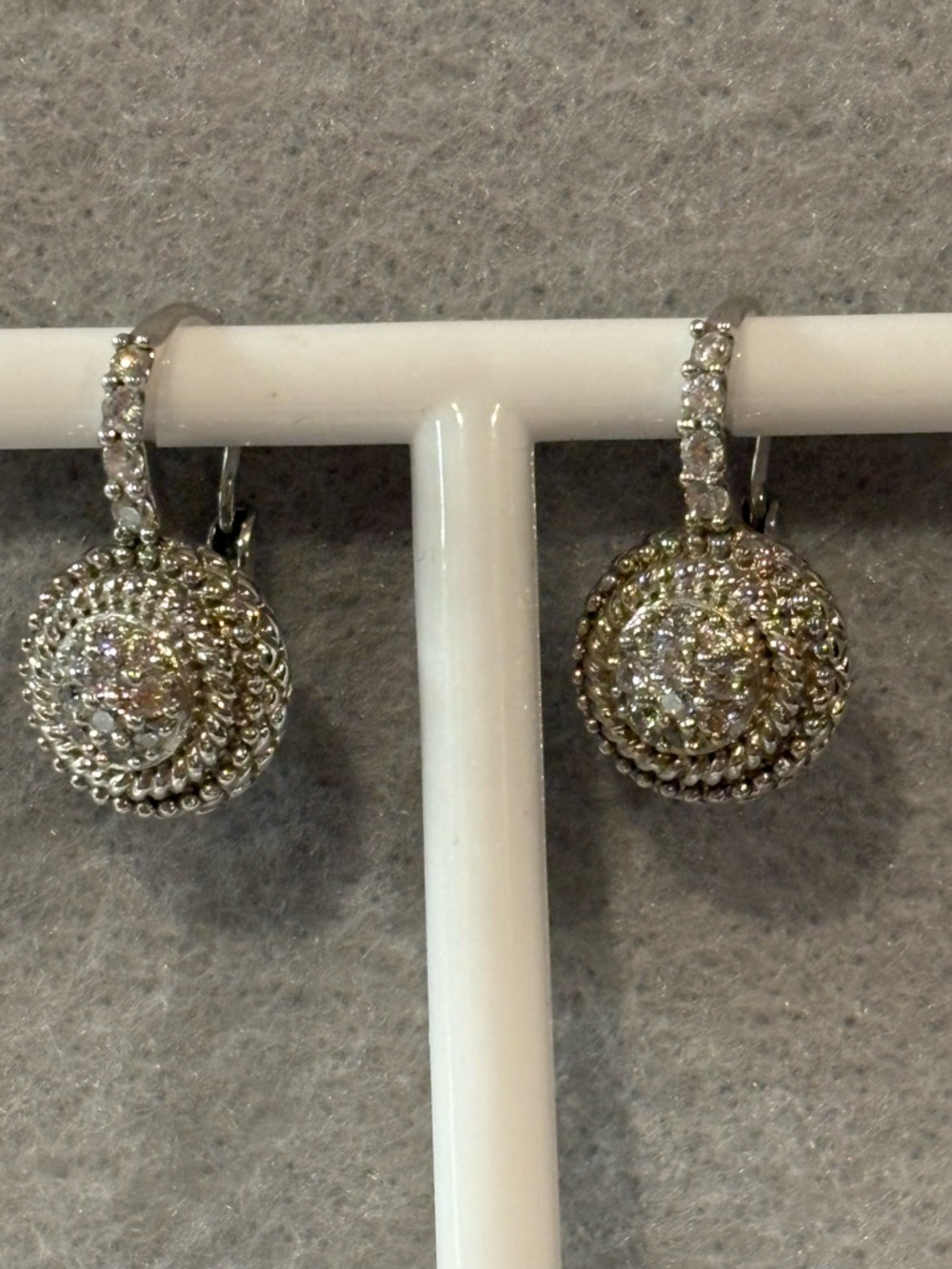 Judith Ripka Sterling Silver with Pave Round Drop Earrings